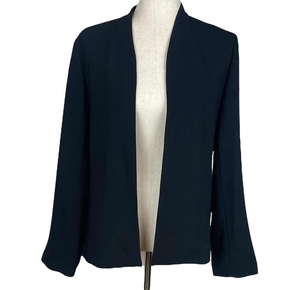 Eileen Fisher black wool blend blazer minimalist Lagenlook quiet luxury size S